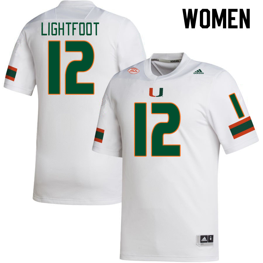 Women #12 Marquise LIghtfoot Miami Hurricanes College Football Jerseys Stitched-White
